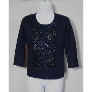 Talbots Petites Woman Small Black Silk Cashmere Blend Sequin Cardigan Sweater
